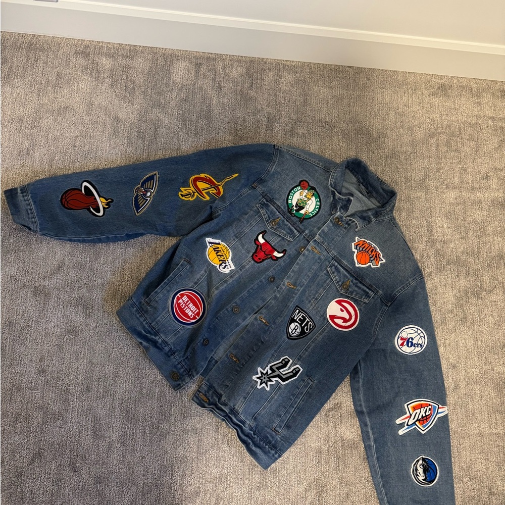 Mens Denim Jacket with NBA ALL STAR PATCHES